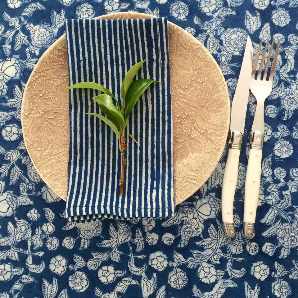 Indigo Floral Tablecloth  | Peacocks and Paisleys