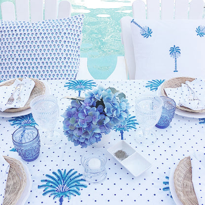 Boho Blue Palm Hamptons Round Tablecloth (180cm diamater)