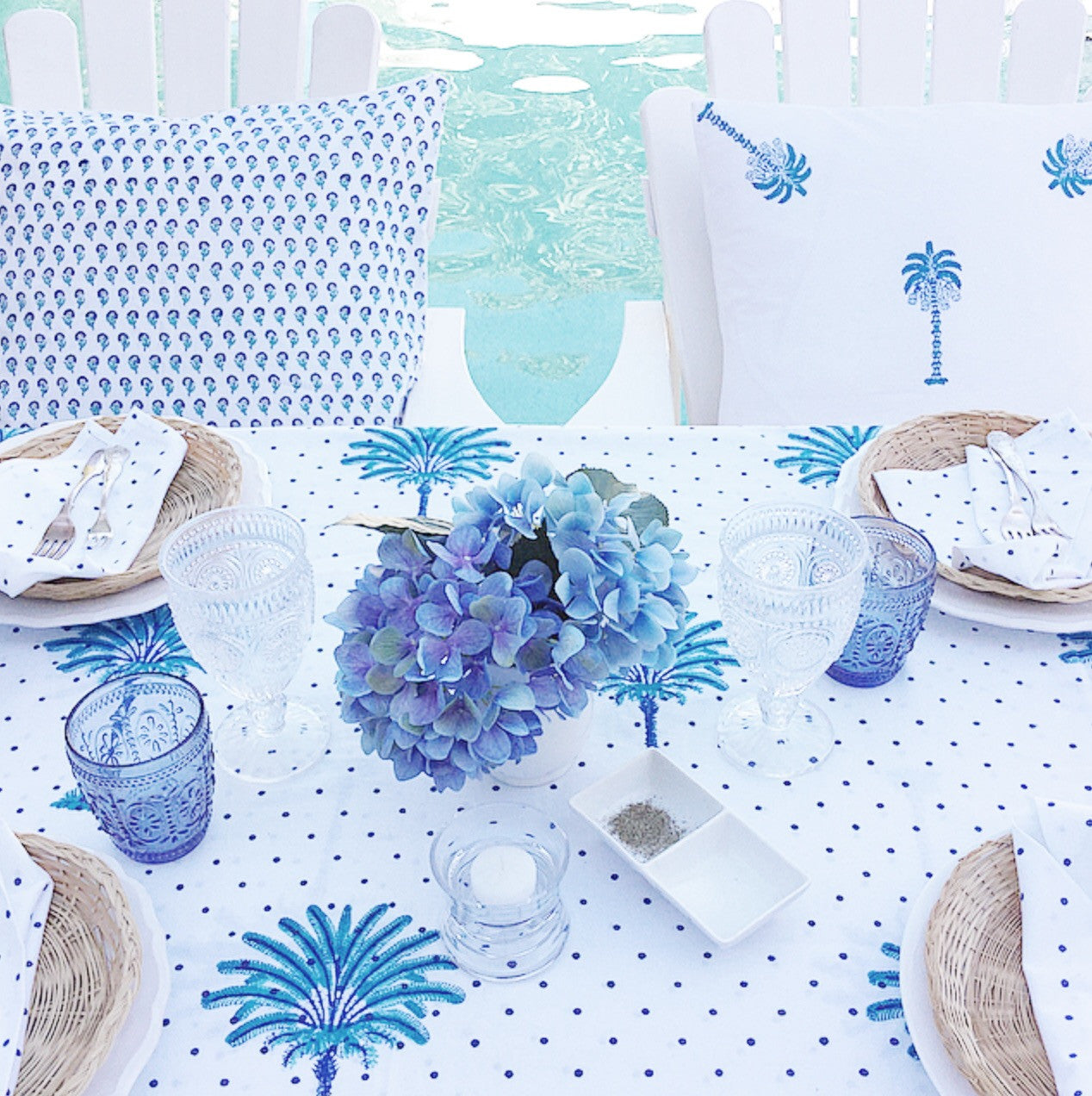 Boho Blue Palm Hamptons Tablecloth