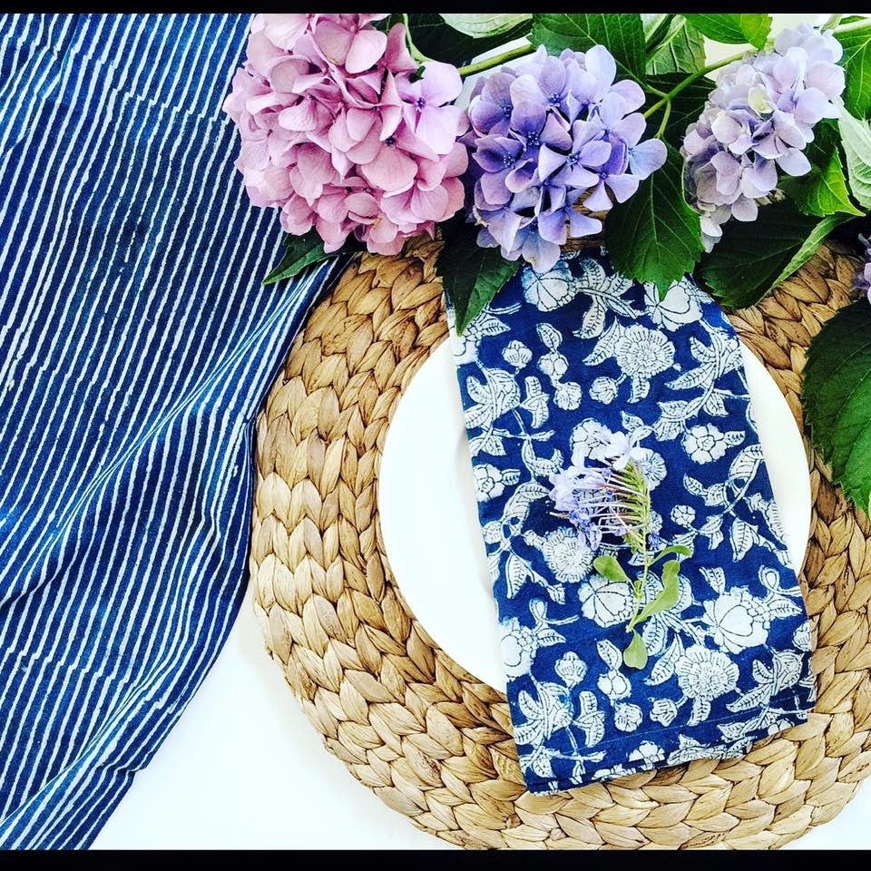 INDIGO STRIPE TABLE CLOTH | Peacocks and Paisleys