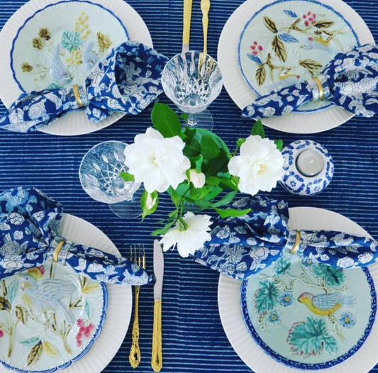 INDIGO STRIPE TABLE CLOTH | Peacocks and Paisleys
