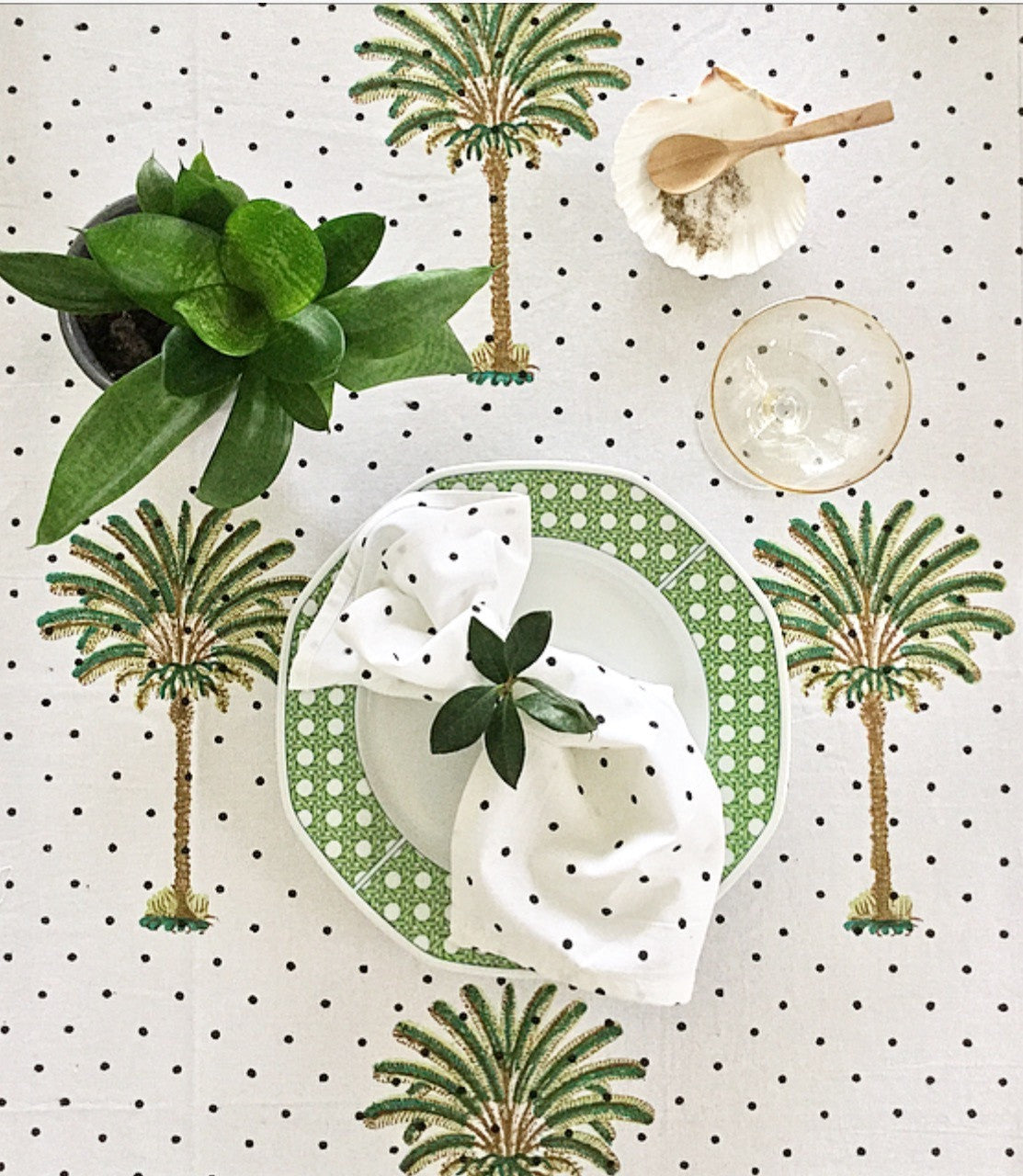 Polka Dots Palm Tree Tablecloth | Peacocks and Paisleys