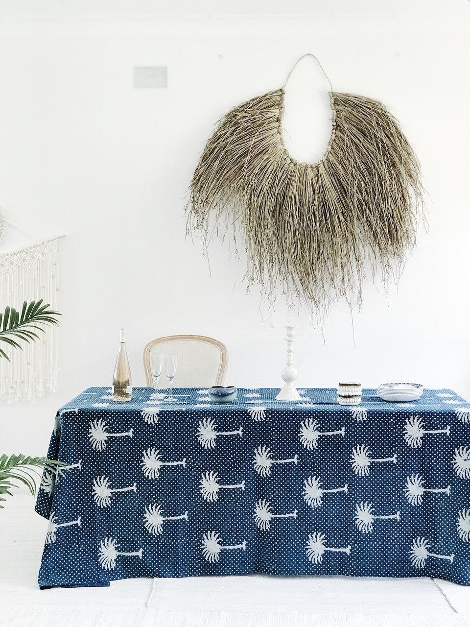 Indigo Polka Dot  Palms Tablecloth (180x275cm)