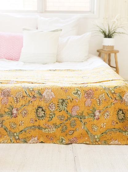 Mustard Jardin  Kantha Quilt