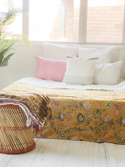 Mustard Jardin  Kantha Quilt