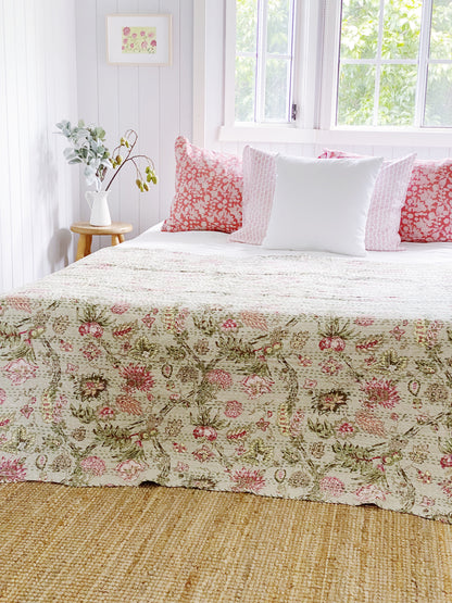 Sage Green Jardin  Kantha Quilt