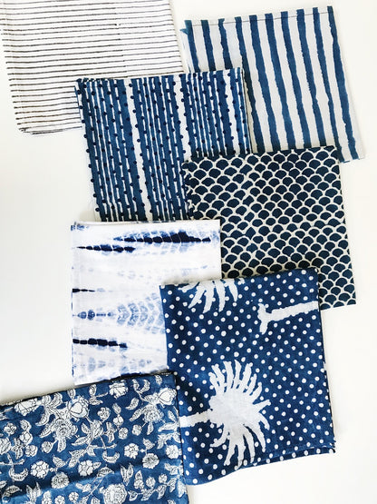 Indigo dots and stripes Napkins -Set of 4