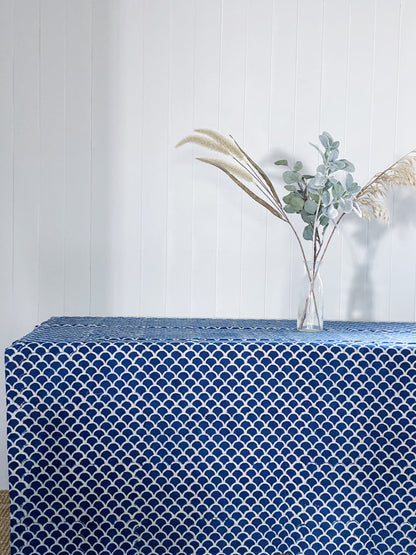 Indigo Fish Scales Hamptons Round Tablecloth