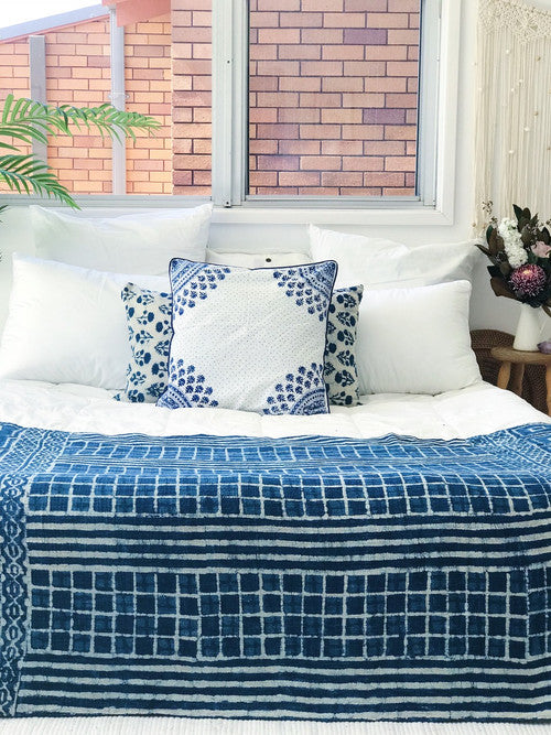 Cobalt Zellige Moroccan  Cushion Cover