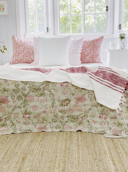 Sage Green Jardin  Kantha Quilt