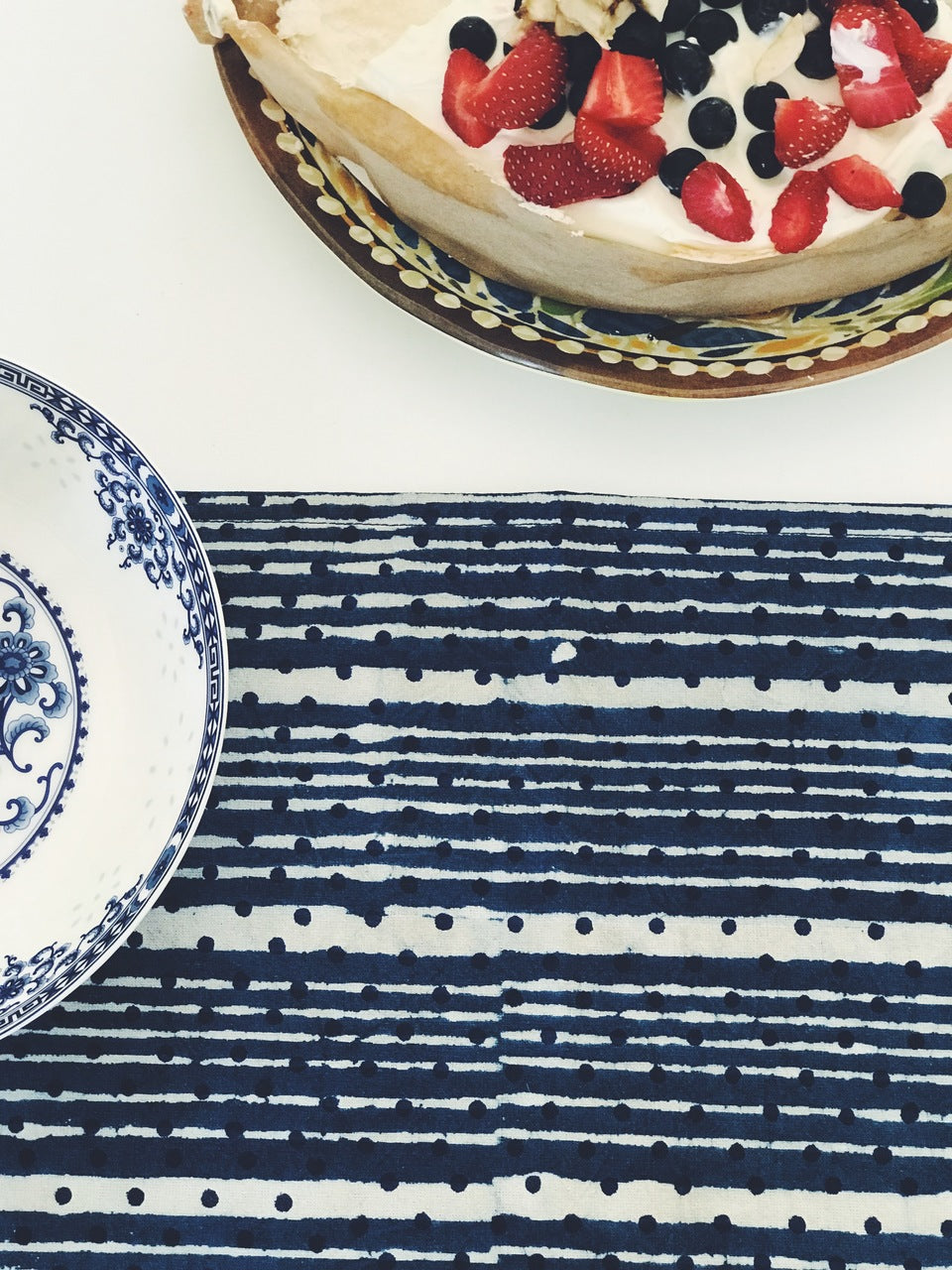 Indigo Dots And Stripes  Table Runner( 30x150)