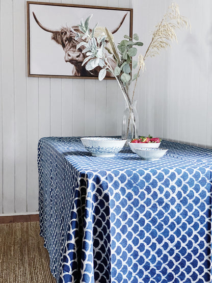 Indigo Fish Scales Hamptons Round Tablecloth