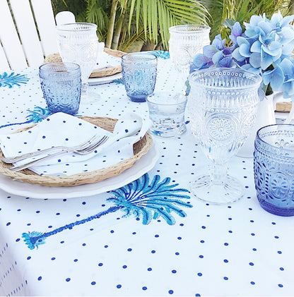 Boho Blue Palm Hamptons Tablecloth| Peacocks and Paisleys