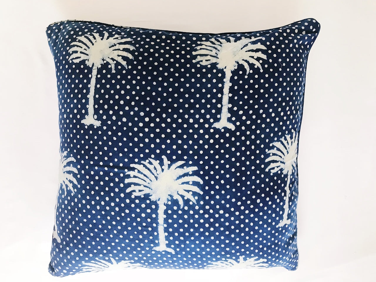 Indigo Polka Dot Palms Cushion Cover