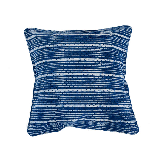Indigo Dots and Stripes  Cushion Cover