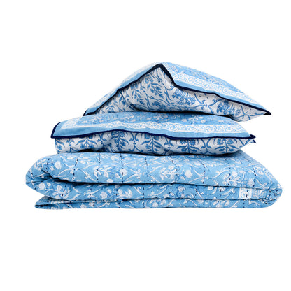 Sapphire Posy  Kantha Quilt Set -Large