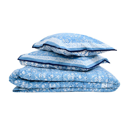 Sapphire Posy  Kantha Quilt Set -Large