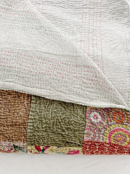 Stripes and florals Patchwork Velvet Kantha Quilt