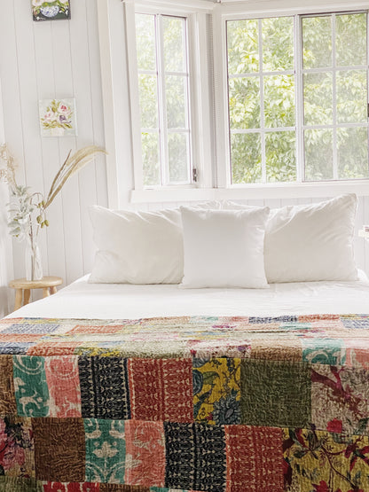 Stripes and florals Patchwork Velvet Kantha Quilt