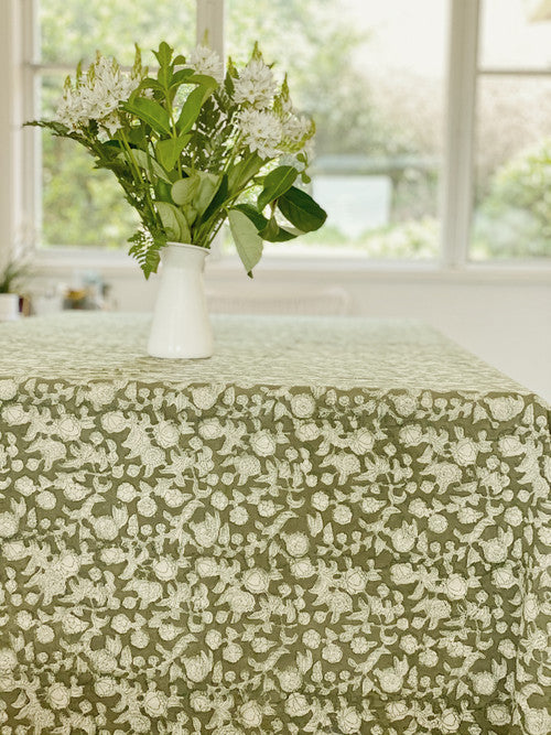 Sage Green Floral  Tablecloth - 180x275cm
