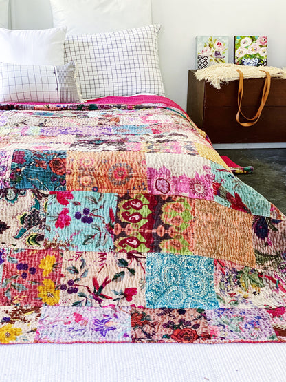 Patchwork Velvet Birds of Paradise Kantha Quilt