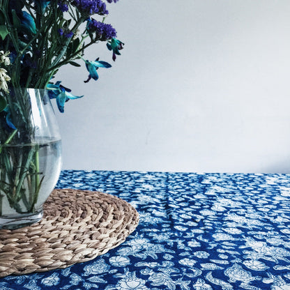 Indigo Floral Tablecloth  | Peacocks and Paisleys