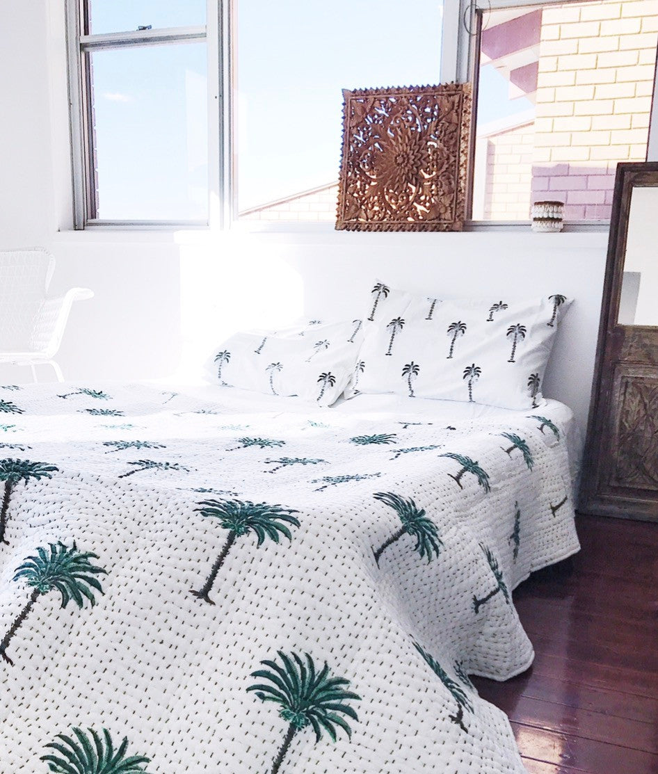 Tropical  Palm Caribbean Quilt | Peacocks and Paisleys