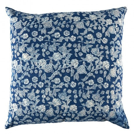 Indigo Hamptons Floral Cushion Cover | Peacocks and Paisleys