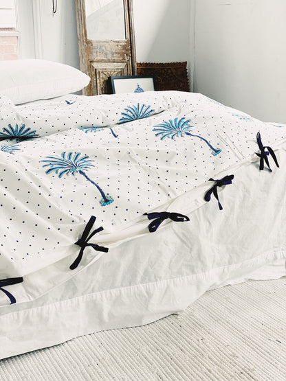 Blue Boho Polka Dot Palm Tree Quilt Cover
