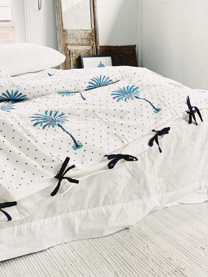 Blue Boho Polka Dot Palm Tree Quilt Cover