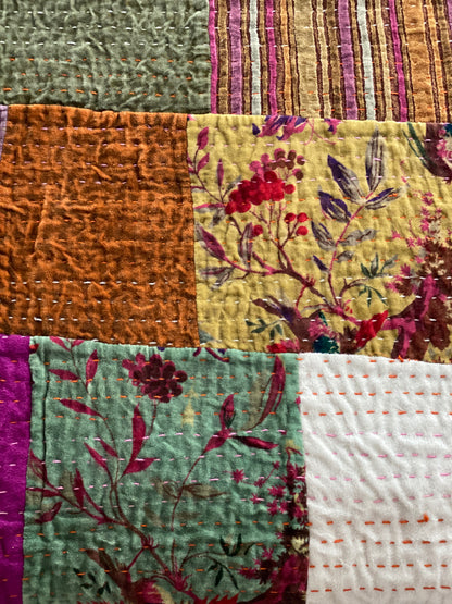 Blush Patchwork Velvet Kantha Quilt