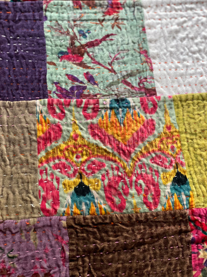 Blush Patchwork Velvet Kantha Quilt