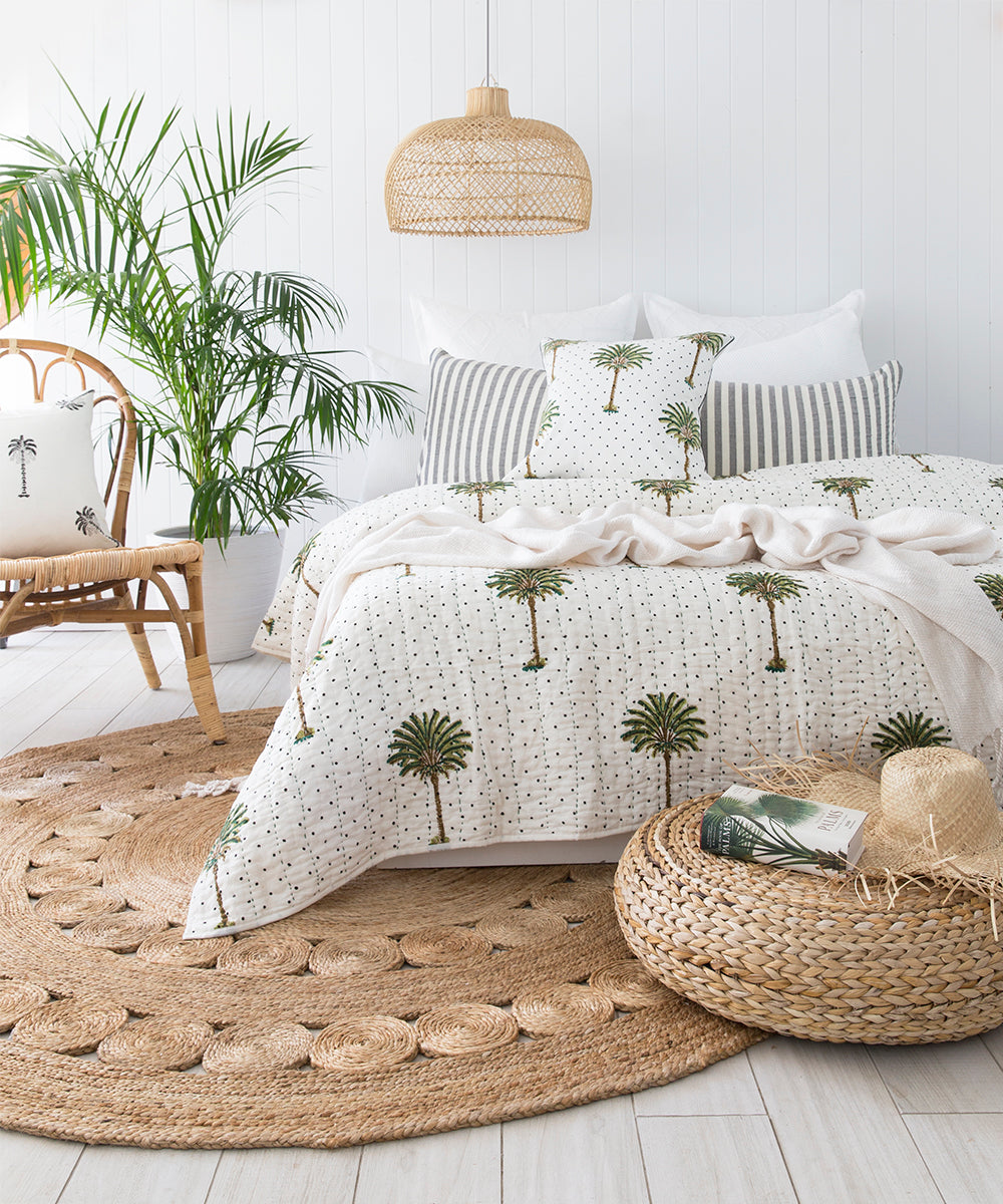 Polka Dot Palm Trees Kantha Quilt