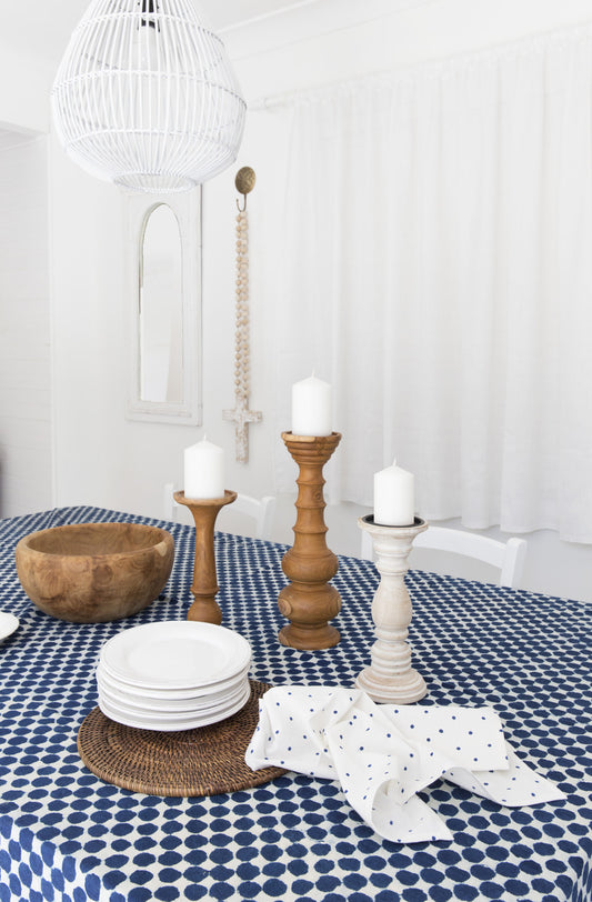 Indigo Dots  Round Tablecloth| Peacocks and Paisleys