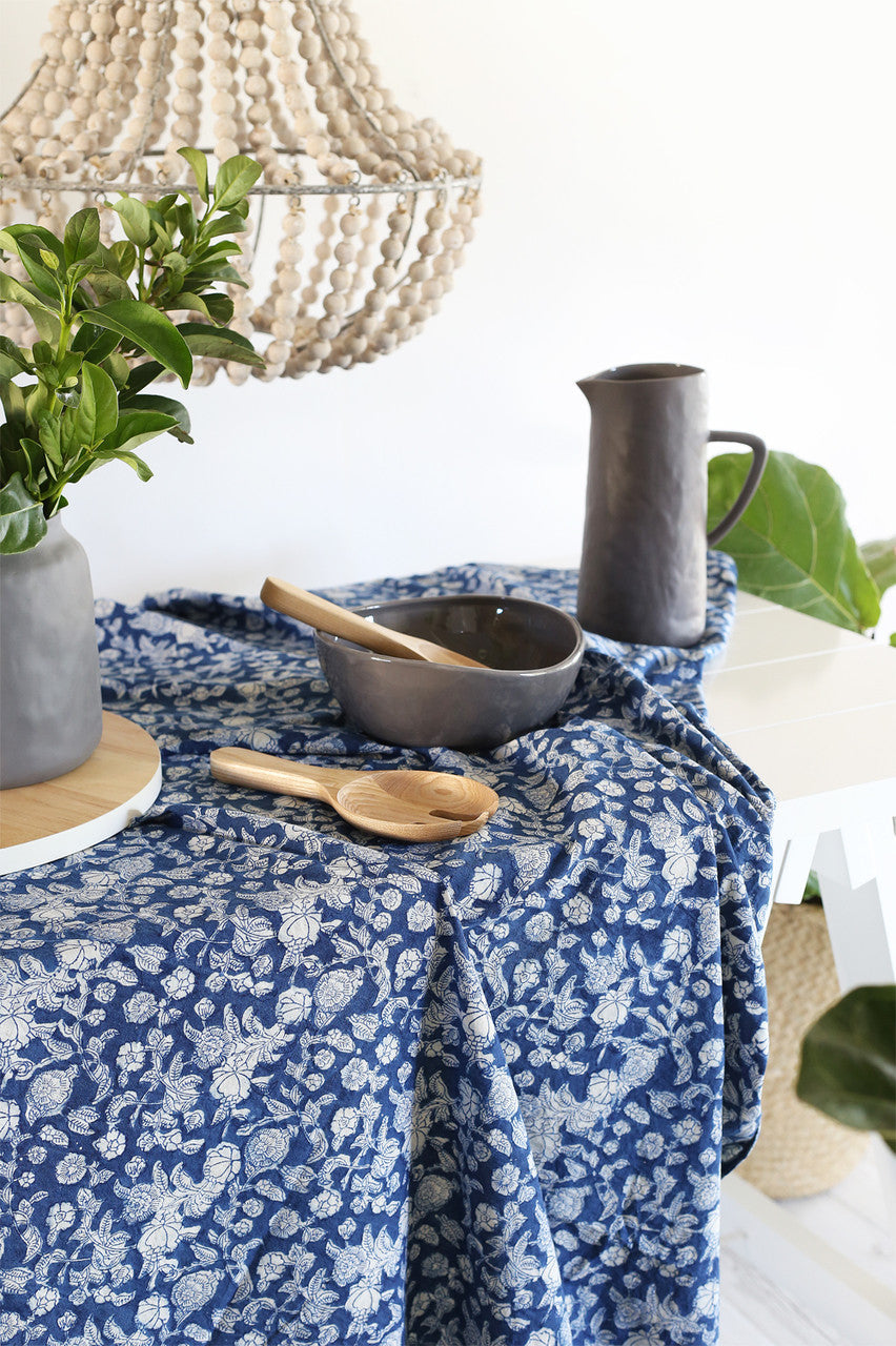 Indigo Floral Tablecloth  | Peacocks and Paisleys