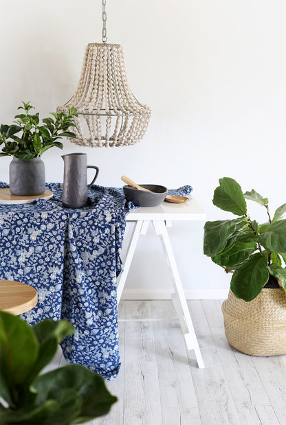 Indigo Floral Tablecloth | Peacocks and Paisleys