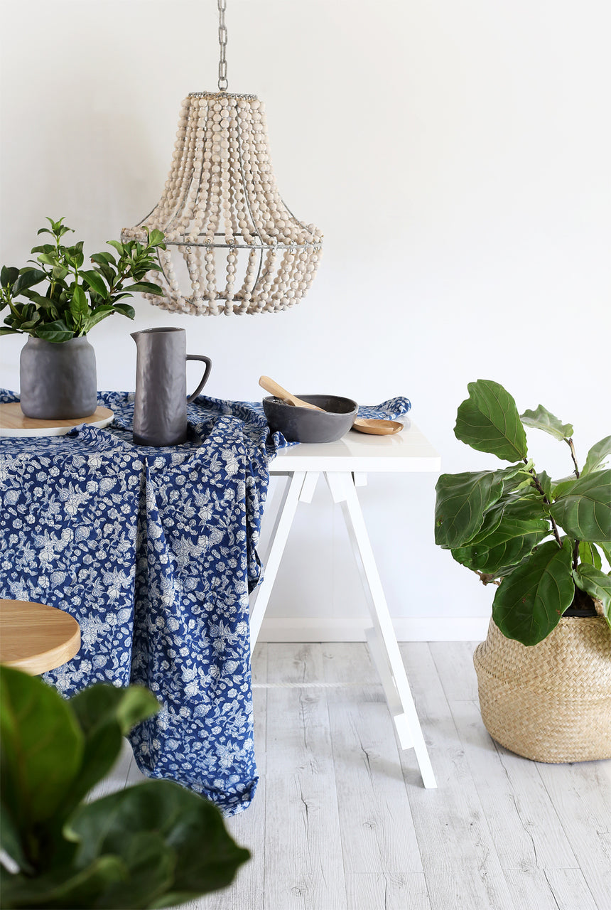 Indigo Floral Tablecloth (150x220cm)