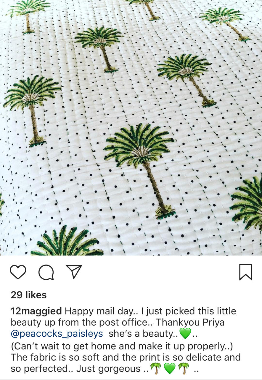 Polka Dot Palm Trees Kantha Quilt