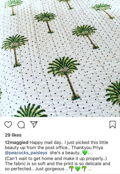 Polka Dot Palm Trees Kantha Quilt