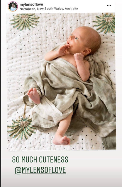 Polka Dot Palm Trees Organic Kantha Quilt -Baby Size