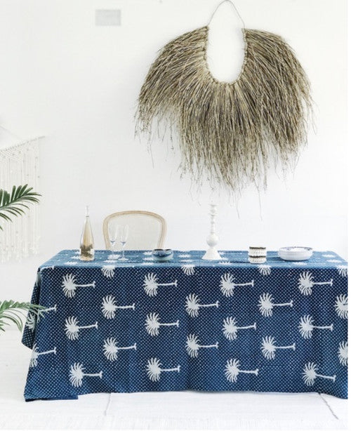 Indigo Polka Dot Palms Square Tablecloth (180 X180 cm)