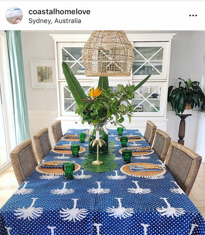 Indigo Polka Dot  Palms Tablecloth (180x275cm)